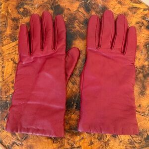 Women’s Newport News Easy Style Red Leather Gloves, Wool/Cashmere Lined, Medium